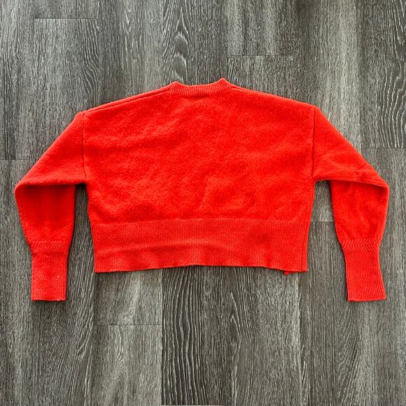 EUC Diesel Red Cropped Wool Cashmere Sweater Distressed Hem Logo Pocket Sz Small - Picture 5 of 16